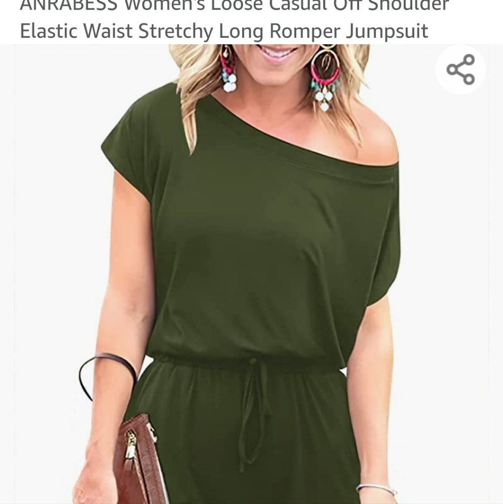 ANRABESS Women's Loose Casual Off Shoulder Elastic Waist Stretchy Long Romper